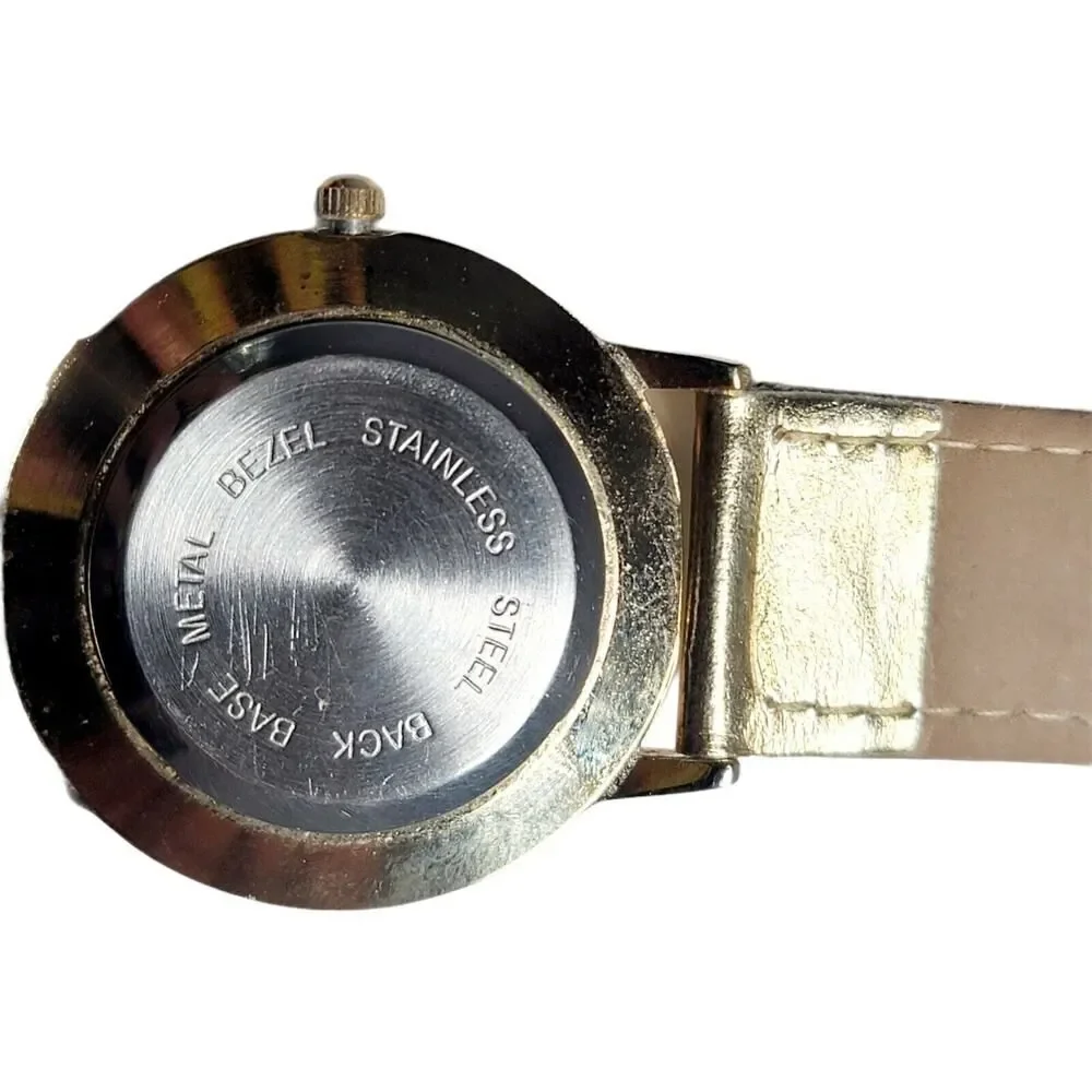 Santa Claus Christmas Holiday Watch Wristwatch Gold Band Moving Rhinestone WORKS